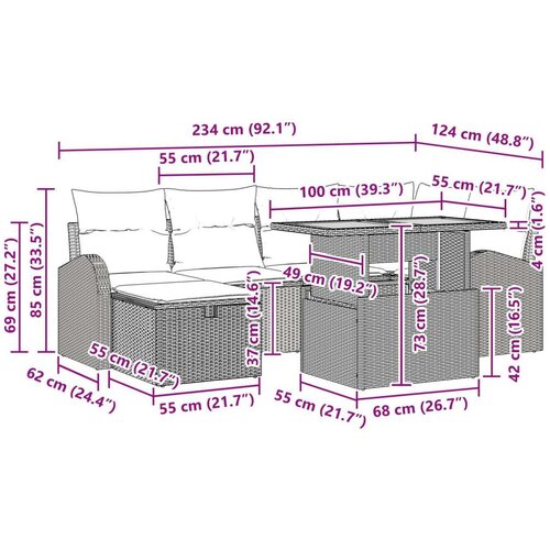 VidaXL 7-dijelni vrtni sofa set s jastučićima Bež poli ratan Slike