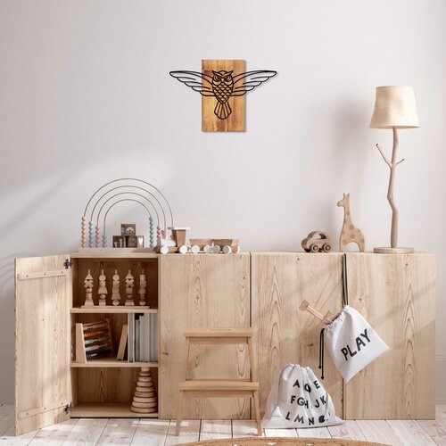 Wallity Zidna dekoracija Owl - 337, 38 x 3 x 25 cm, Crna Cene
