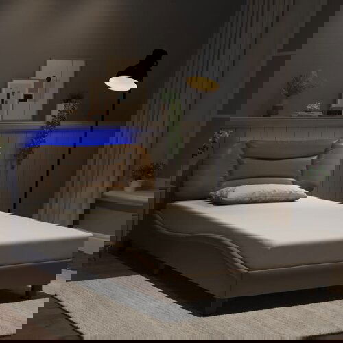 VidaXL Okvir kreveta s LED svjetlom cappuccino 100x200 cm umjetna koža Slike