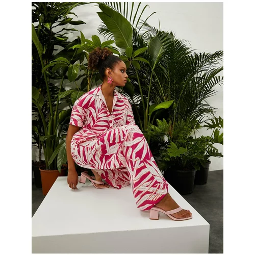Koton Tropical Printed Palazzo Trousers With Pocket