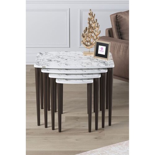 Hanah home set od 4 umetnutih stočića Telwe, beli mermer / orah Cene