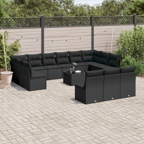 VidaXL 14-dijelni set vrtnih sofa s jastucima poliratan crni Slike