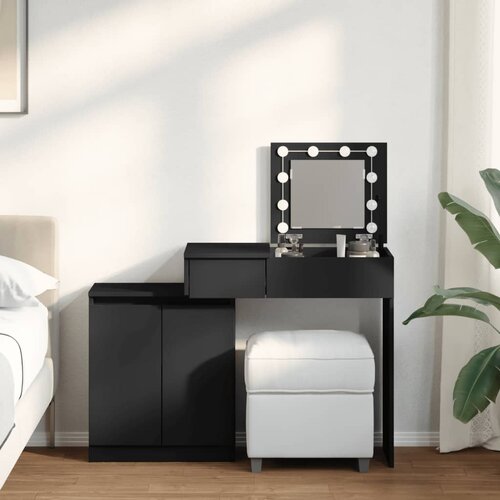  The Living Store Toaletna mizica z LED lučkami črna 115x37x110,5 cm - Toaletna Mizica, (21496045) Slike