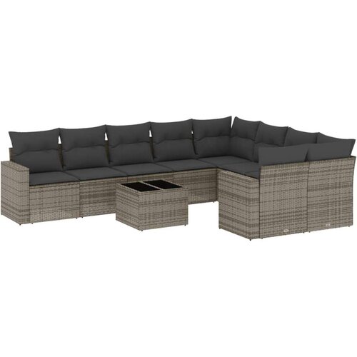 VidaXL 10-dijelni set vrtnih sofa od poliratana s jastucima sivi Slike