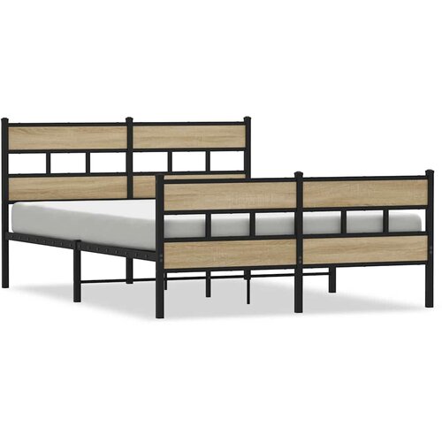 Maison Chic Kovinski Posteljni okvir - Dvoposteljna postelja - Zakonska postelja brez vzmetnice sonoma hrast 135x190 cm, (21693901) Slike