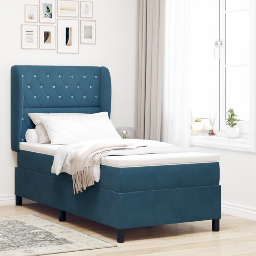 Box Spring Krevet s Madracem Tamnoplavi 90x200 cm Baršun Cijene