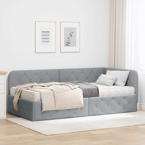 vidaXL Kotna postelja z vzmetnico Svetlo siva 90 x 190 cm blago Cene