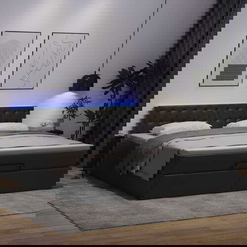 VidaXL Otomanski posteljni okvir z vzmetnico črn 160x200 cm um. usnje Slike