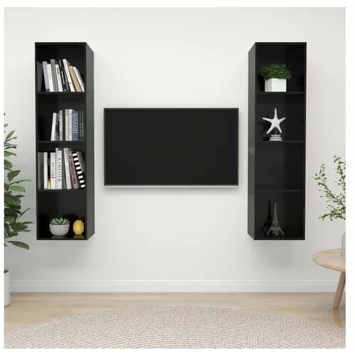  Stenska TV omarica 2 kosa visok sijaj črne barve iverna plošča