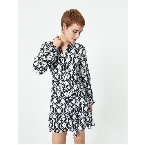 Koton Shirt Dress Mini Length Long Sleeve Ethnic Patterned Sash Detailed Slike