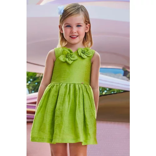 Mayoral Dječja haljina s dodatkom lana boja: zelena, mini, širi se prema dolje