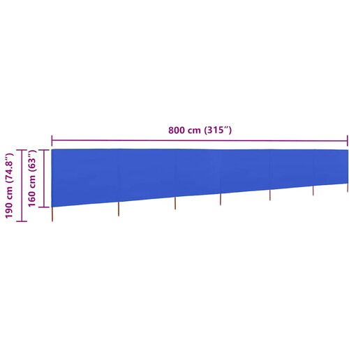  Vjetrobran sa 6 panela od tkanine 800 x 160 cm azurno plavi Slike