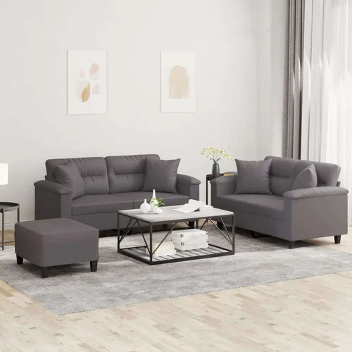  3-dijelni set sofa s jastucima sivi od umjetne kože