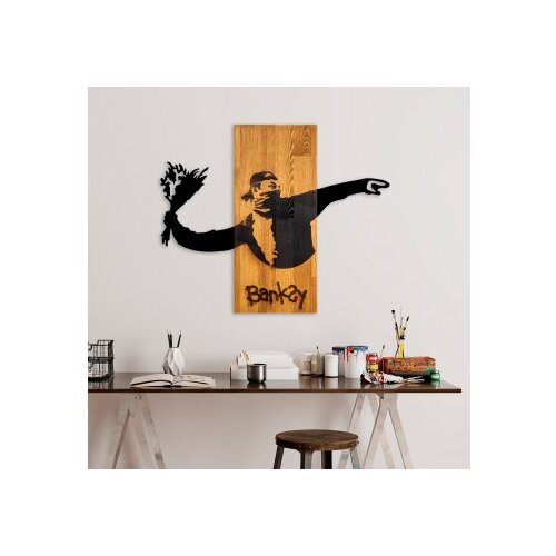 WALLXPERT Zidna dekoracija Banksy - Bacač cvijeća, 69x58x3 cm, Crna Cijene
