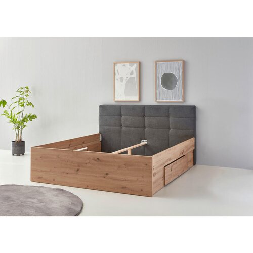 XORA POSTELJA 200 cm x 140 cm , leseni material antracit, hrast artisan Slike