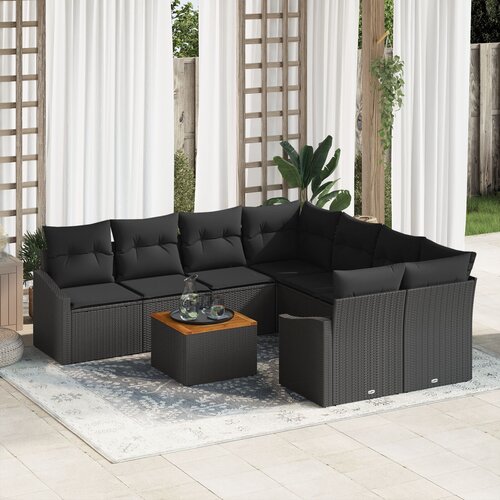 VidaXL set od 9 komada vrtnih sofa s jastučićima crna poliratanska akacija Slike