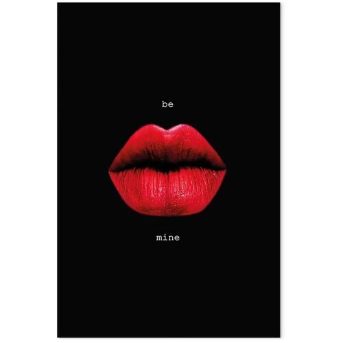 Slika - Red Lips (1-part) - Black Background with English Text 20x30 Premium Print Slike