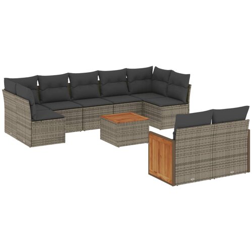 vidaXL 10-dijelni set vrtnih sofa od poliratana s jastucima sivi Cijene