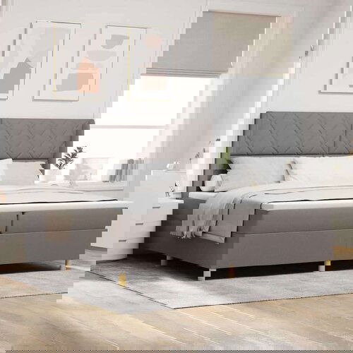 vidaXL Boxspring - Krevet s oprugama s madracem Sivo-smeđa 200 x 200 cm tkanina Cijene