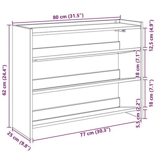  Stalak za cipele boja hrasta 80x25x62 cm konstruirano drvo Smeđa Slike