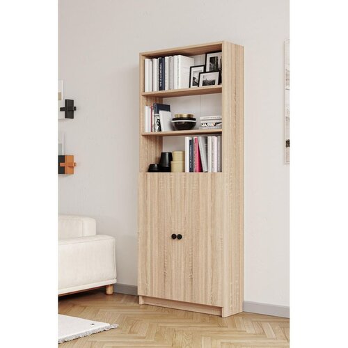 Hanah home polica za knjige Bili5 Shelf 2 Lid, 80 cm, hrast Sonoma Cene