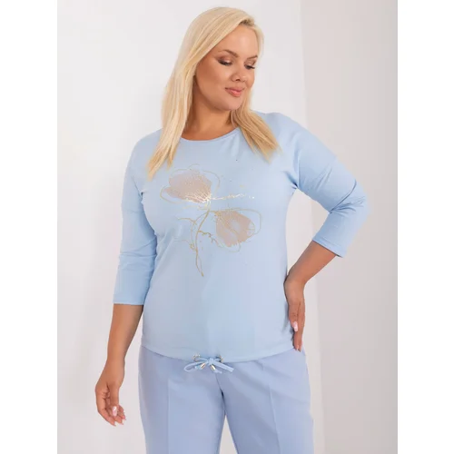 Fashion Hunters Light blue blouse plus size with 3/4 sleeves