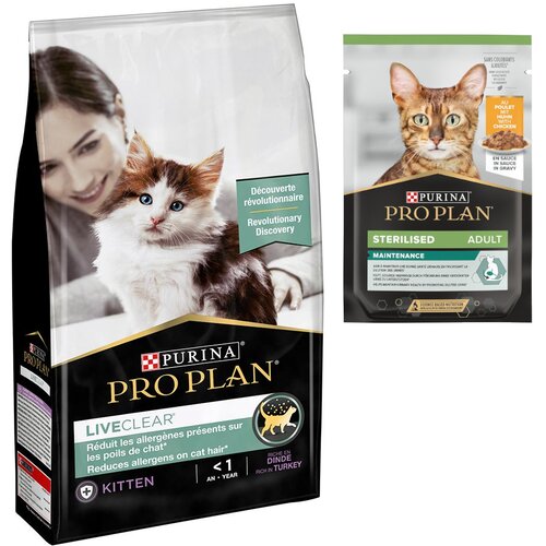 Pro Plan suha mačja hrana + 6 x 85 g mokre hrane gratis! - LiveClear Kitten puran (1.4 kg) + Pi&scaron;čanec (6 x 85 g) Cijene