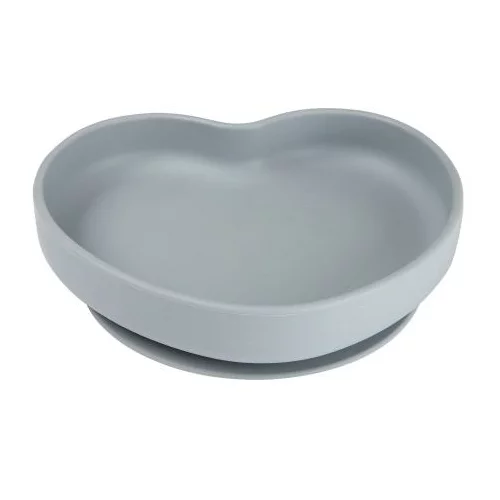 Canpol Silicone Suction Plate Heart Grey silikonski tanjur s vakuumom 300 ml za otroke