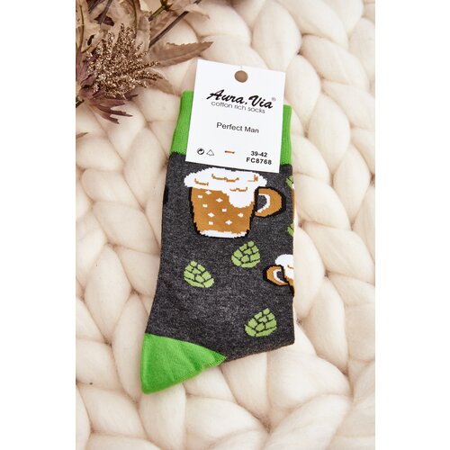 Kesi Men's Patterned Socks Beer Grey and Green Slike