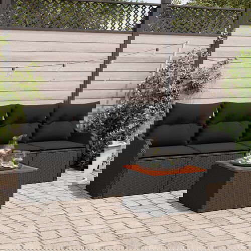 vidaXL 5-delna sedežna garnitura za vrt z blazinami Črna Poli ratan akacija Cene