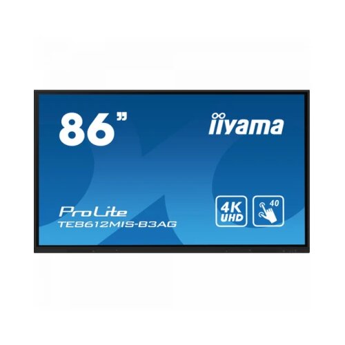 Iiyama prolite TE8612MIS-B3AG 86&amp;quot; iiWare10 , android 11, 40-Points puretouch ir with zero bonding, 3840x2160, uhd va panel, metal housing, fan-less, speakers 2x 16W front, vga, hdmi 3x hdmi-out, usb-c with 65W pd (front) Slike
