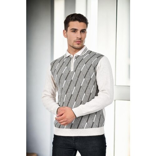 Dewberry 29477 Zippered Polo Collar Mens Sweater-STONE Slike