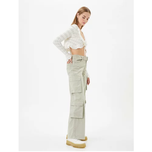 Koton Cargo Pants Wide Leg Regular Waist Belt Detailed With Pockets Cotton - Bianca Jeans