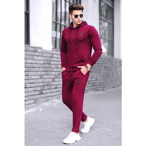 Madmext Men&amp;#039;s Burgundy Hooded Tracksuit 4680 Slike
