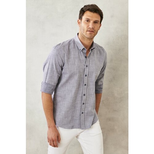 AC&Co / Altınyıldız Classics Men's Navy Blue Slim Fit Slim Fit 100% Cotton Dobby Buttoned Collar Casual Shirt. Cene