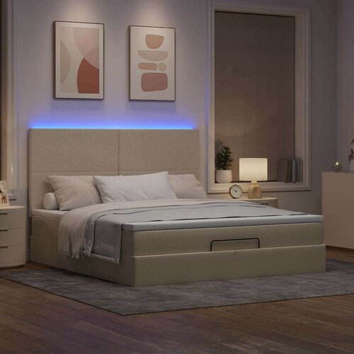  Otomanski krevet s madracem i LED krem 180x200cm od tkanine Cijene