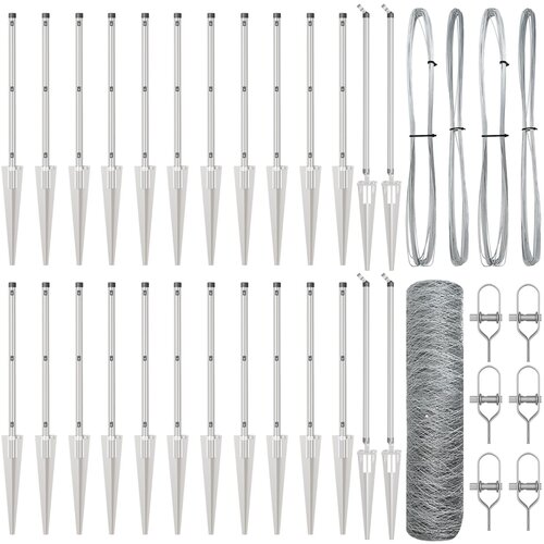 VidaXL heksagonalna ograja 0.4x50 m galvanizirano jeklo, ograjni stebri s spike 13 kos &amp;Oslash;32 mm 60 cm galvanizirano jeklo Slike