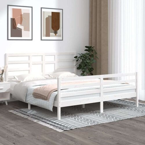  Posteljni okvir bel iz trdnega lesa 180x200 cm 6FT, (20645462) Slike