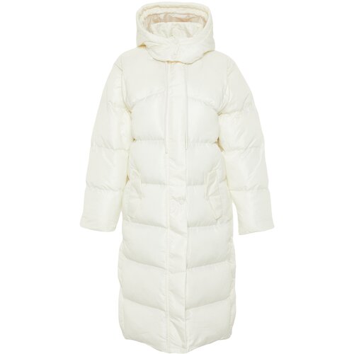 Trendyol Ecru Regular Hooded Water Repellent Long Puffer Coat with Side Snap Detail Slike
