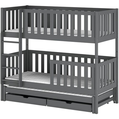 Molarem Home Drveni dječji krevet na kat Lea s tri kreveta i ladicom - grafit - 200x90 cm - Bez madraca Slike