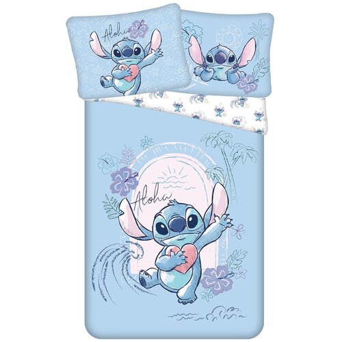 Jerry Fabrics Plava pamučna dječja posteljina za krevet za jednu osobu 140x200 cm Lilo and Stitch "Wave" – Cijene