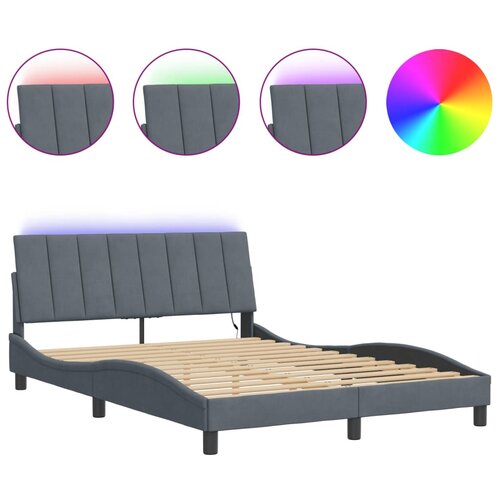 Maison Chic Posteljni okvir - Dvoposteljna postelja - Zakonska postelja z LED lučkami temno siv 140x200 cm žamet, (21695088) Slike