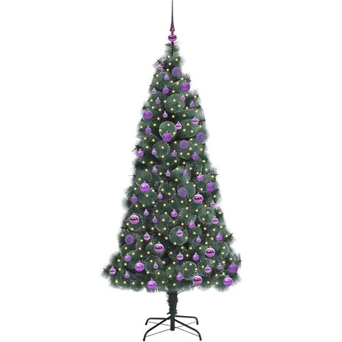 VidaXL Umjetna božićna jelka s uključenim kuglicama Zelena 180 cm PET Slike