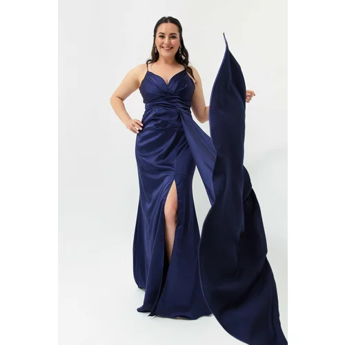 Lafaba Plus Size Evening Dress - Dark blue - Wrapover