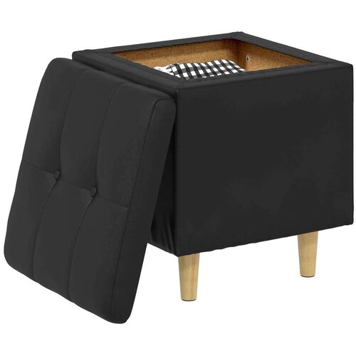 Otoman za pohranu s jastukom Crna 40 x 40 x 45 cm Umjetna koža - Crna 40 cm Umjetna koža Slike