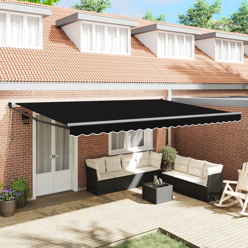 VidaXL Avtomatska retraktibilna tenda črna 500x300 cm, Zamenjava tkanine tende za okvir 5x3 m črna Slike
