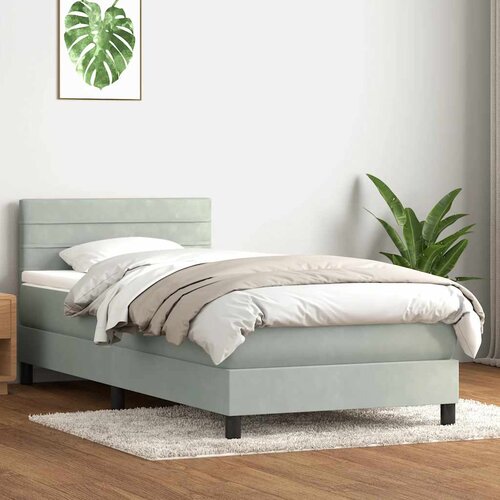 VidaXL Box Spring krevet s madracem svijetlo sivi 90x220 cm bar&amp;scaron;un Slike