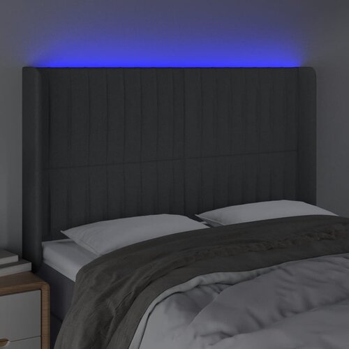  LED uzglavlje tamnosivo 147 x 16 x 118/128 cm od tkanine Slike