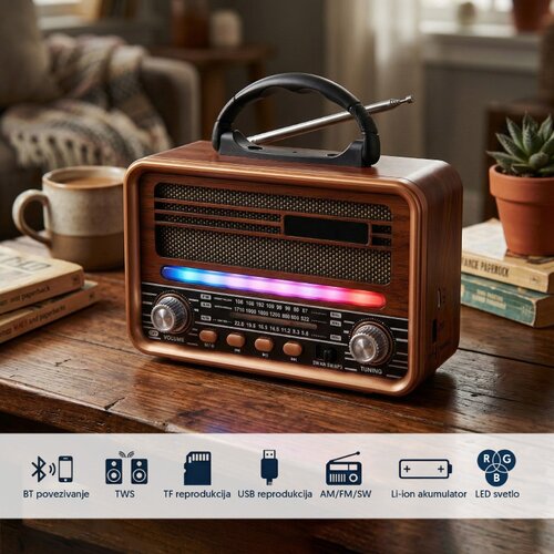  Prenosni retro RGB Bluetooth radio 7068BT/B Slike