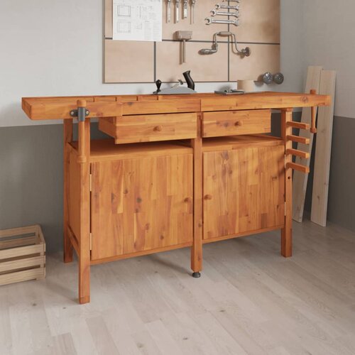 vidaXL Delovna miza s predali in primeži 162x62x83 cm trdna akacija Cene